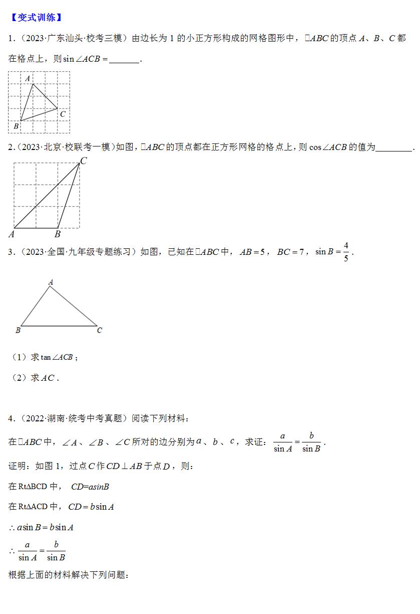 专题11 模型构建专题:解直角三角形应用中的基本模型-2023-2024学年苏科版九年级数学下册常考压轴题
