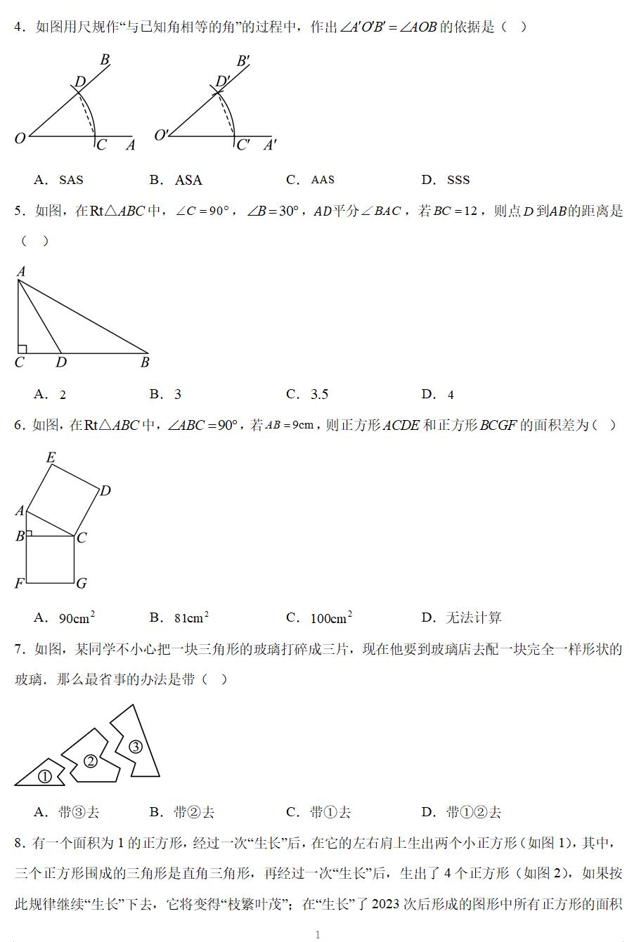 2024-2025学年八年级上学期数学期中模拟试卷(苏科版)(含答案解析)