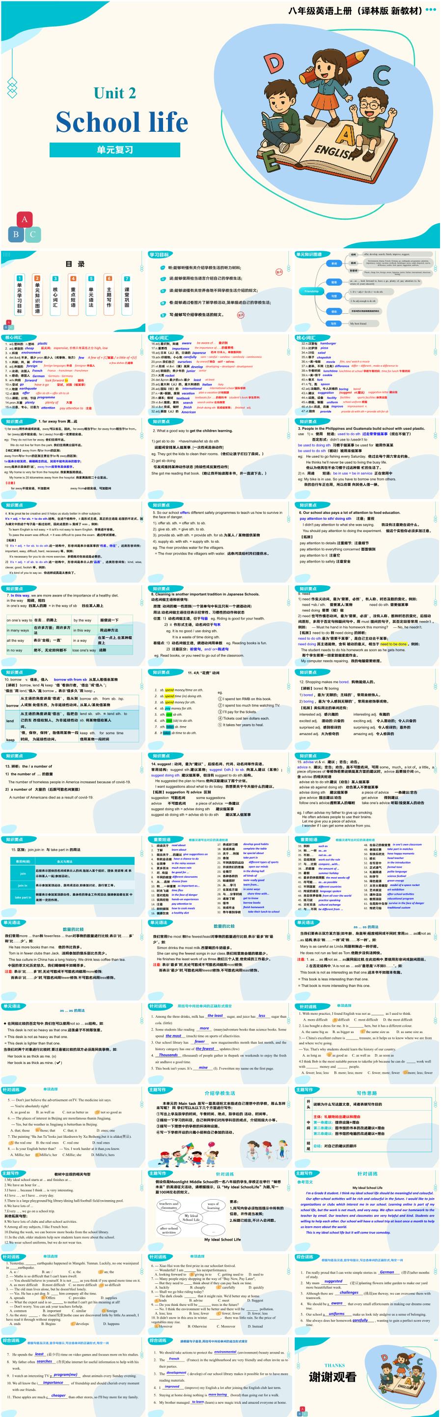 2025-2026学年八年级英语上册Unit2《School life》单元复习PPT课件(译林版 新教材)