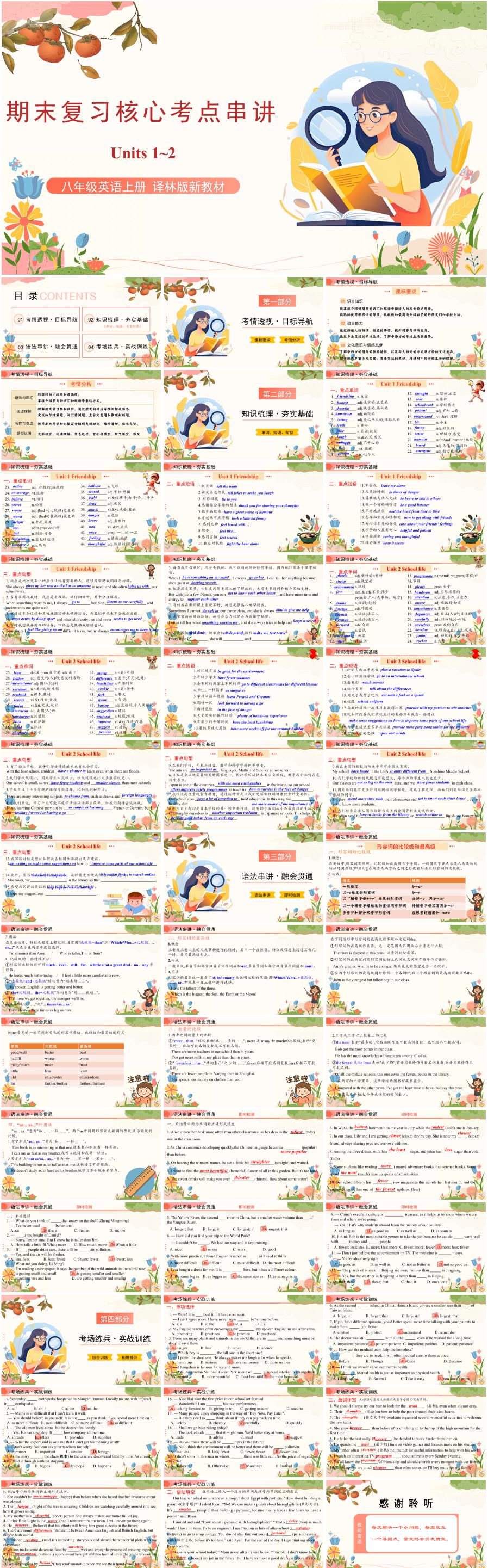 2025年秋八年级上学期英语期末复习Units1-2单元核心知识串讲PPT课件(译林版新教材)